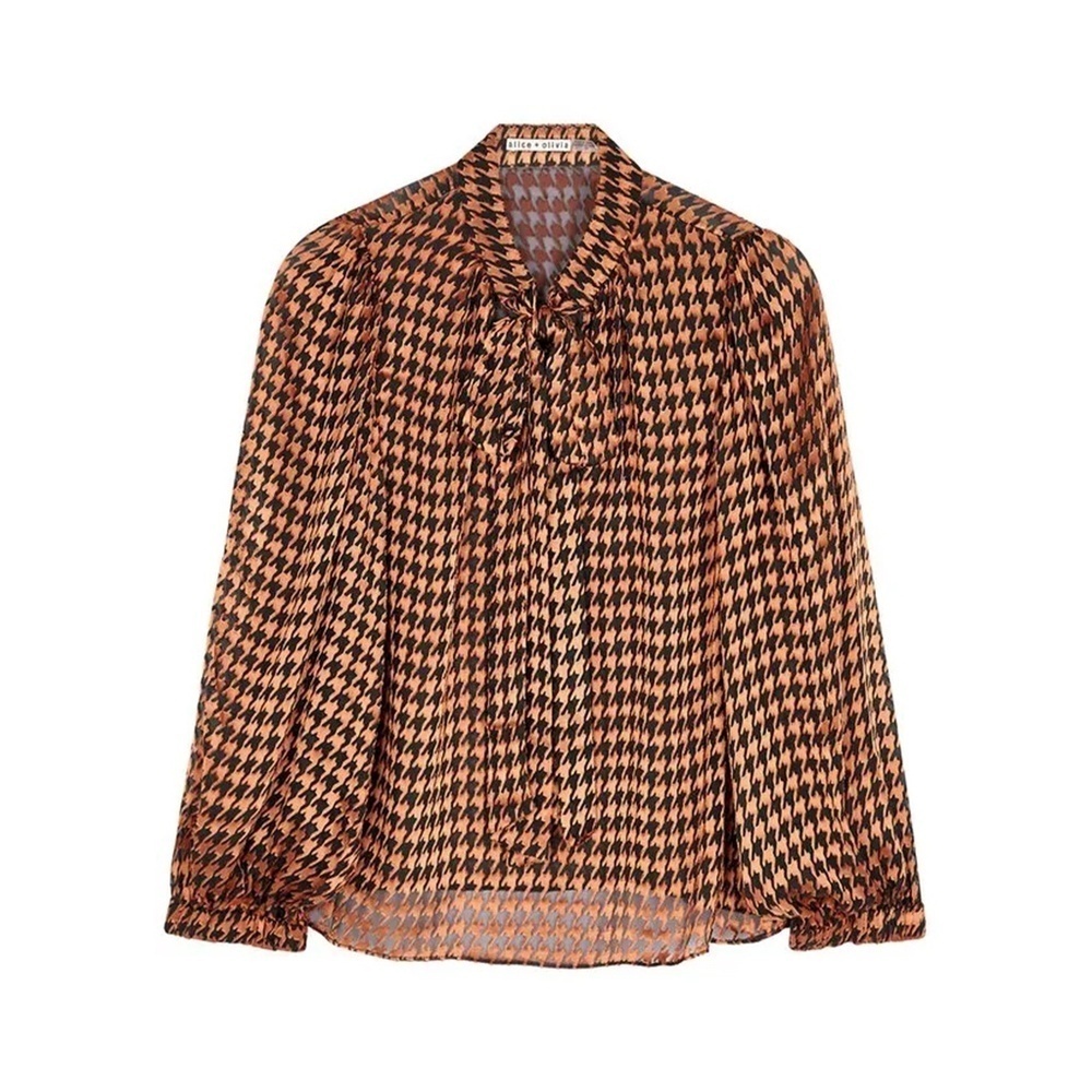 ALICE & OLIVIA | Lolita Houndstooth Devoré Semi-Sheer Chiffon Blouse | Size S - Picture 3 of 12
